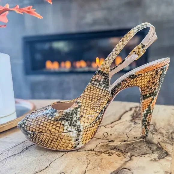 Gastone Lucioli, Made in Italy, Snakeskin Slingback Platform Heel, Women’s 9.5 - Picture 6 of 10